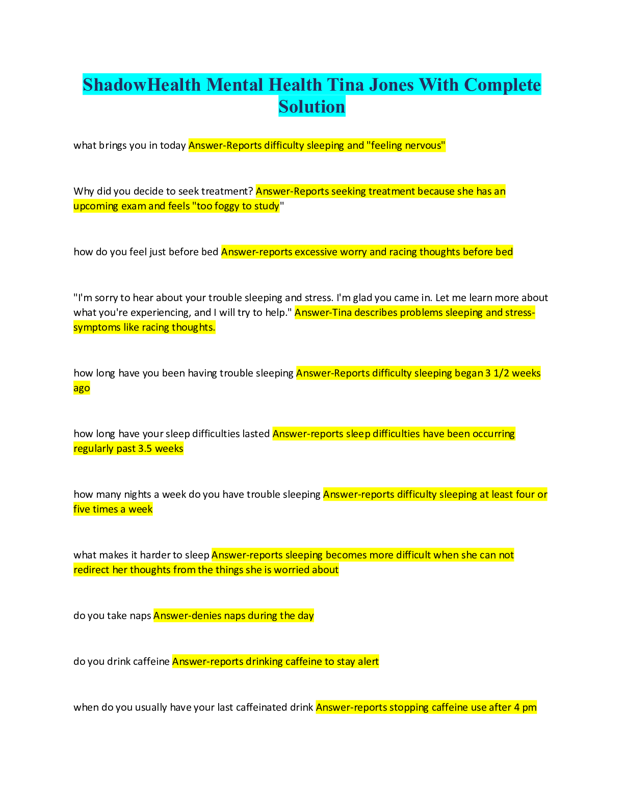 Preview image for Shadow Health- Tina Jones- Musculoskeletal with Complete Solution